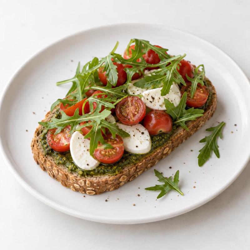 Kanapka z pesto, mozzarellą i pomidorkami