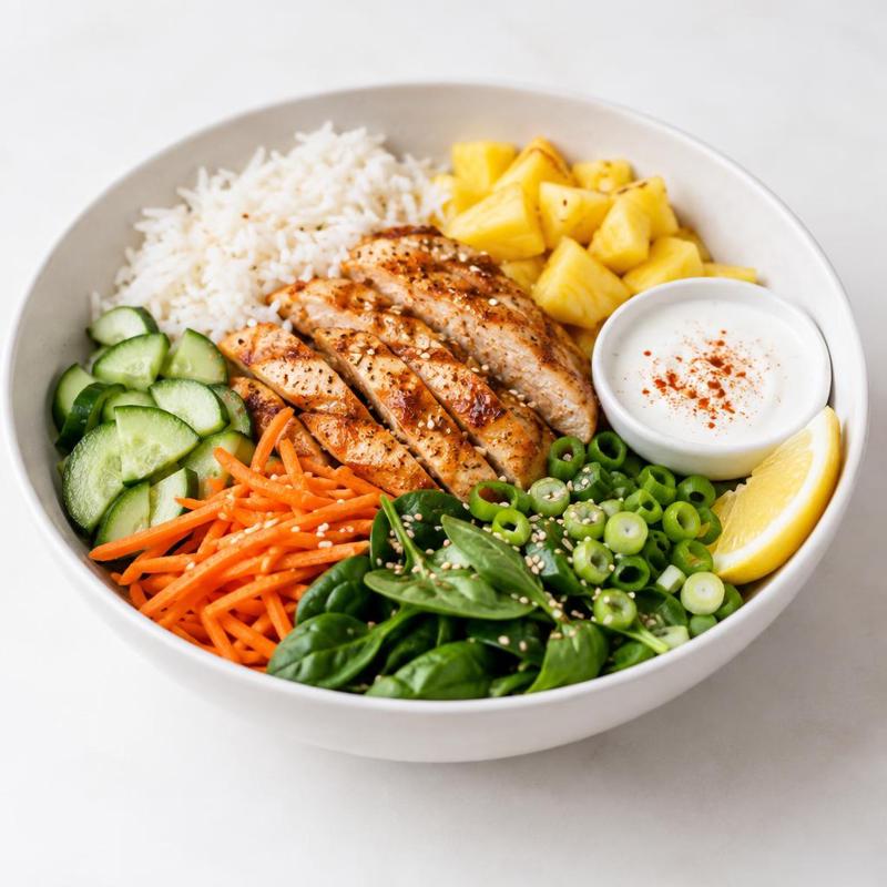 Buddha bowl z kurczakiem i ananasem