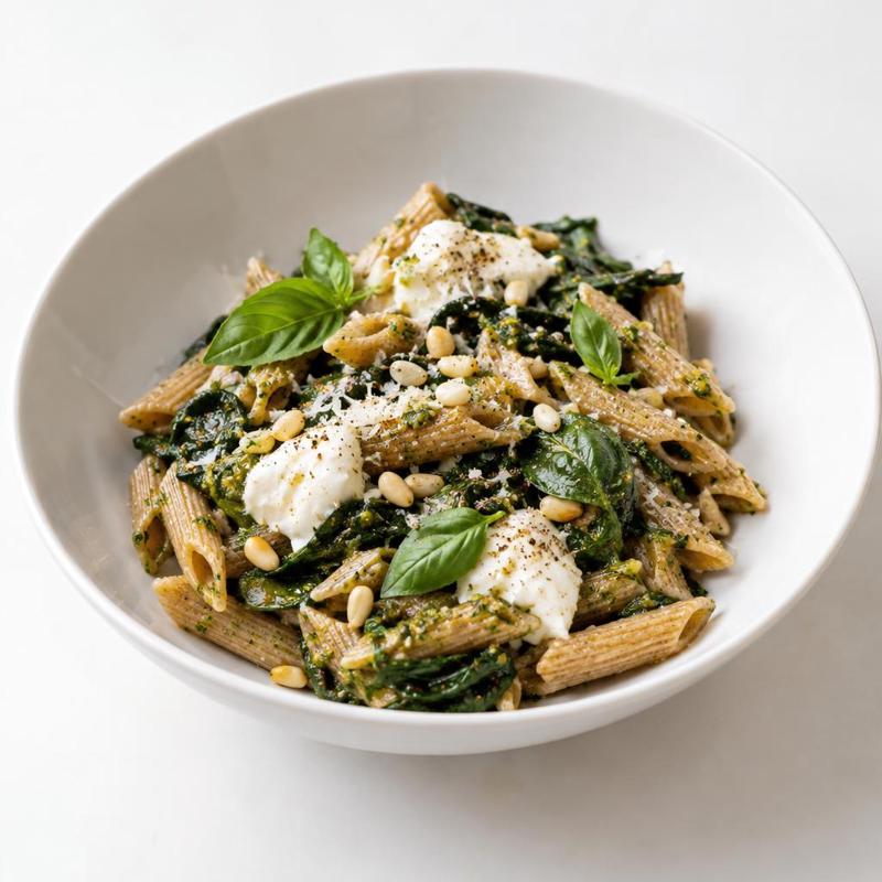 Makaron ze szpinakiem, pesto i mozzarellą
