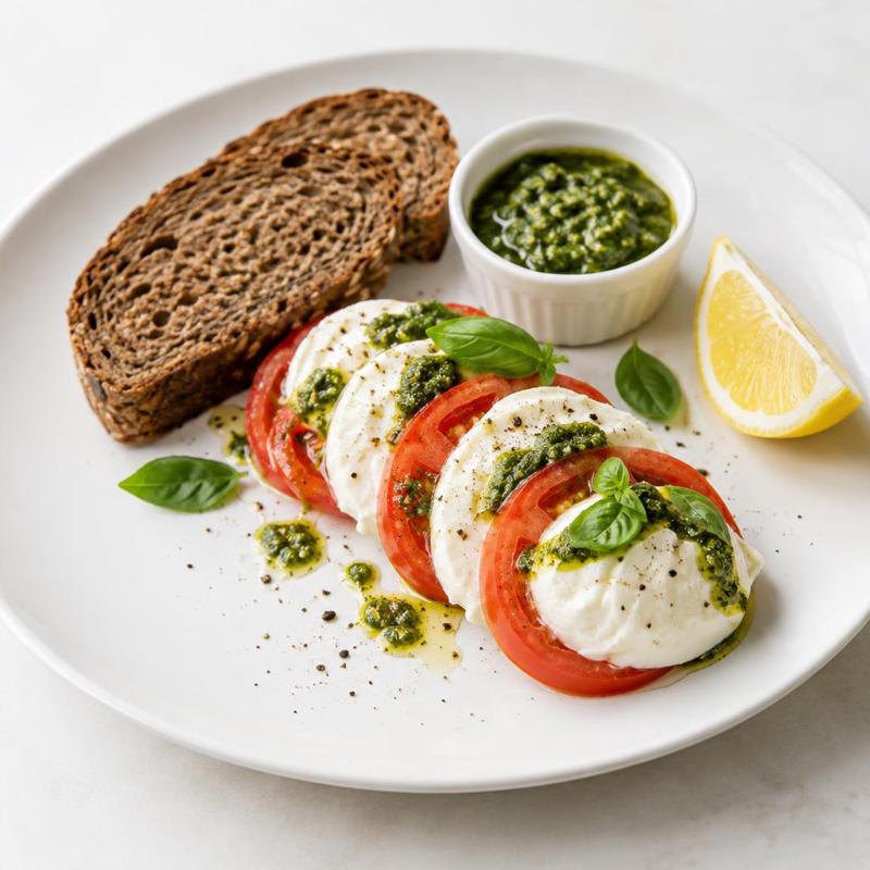 Caprese z sosem bazyliowym i pieczywem