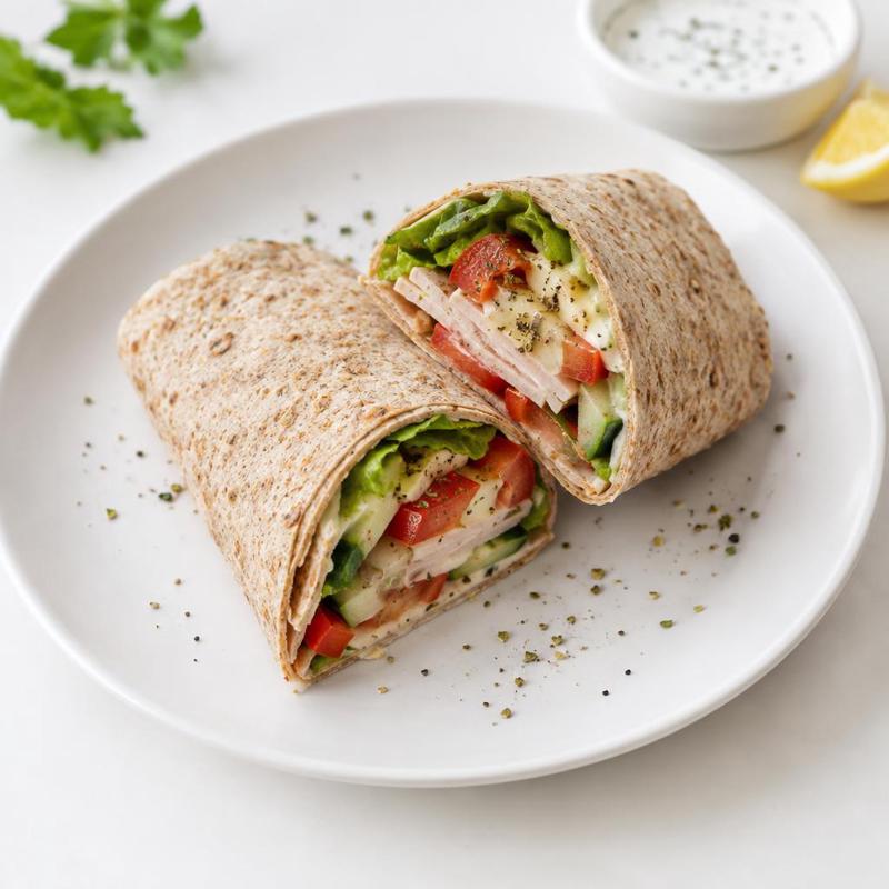 Wrap z wędliną drobiową, mozzarellą i świeżymi warzywami