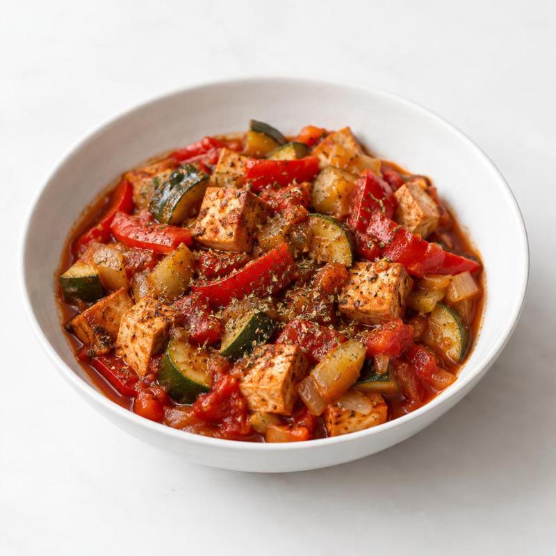 Leczo z tofu, cukinią i papryką