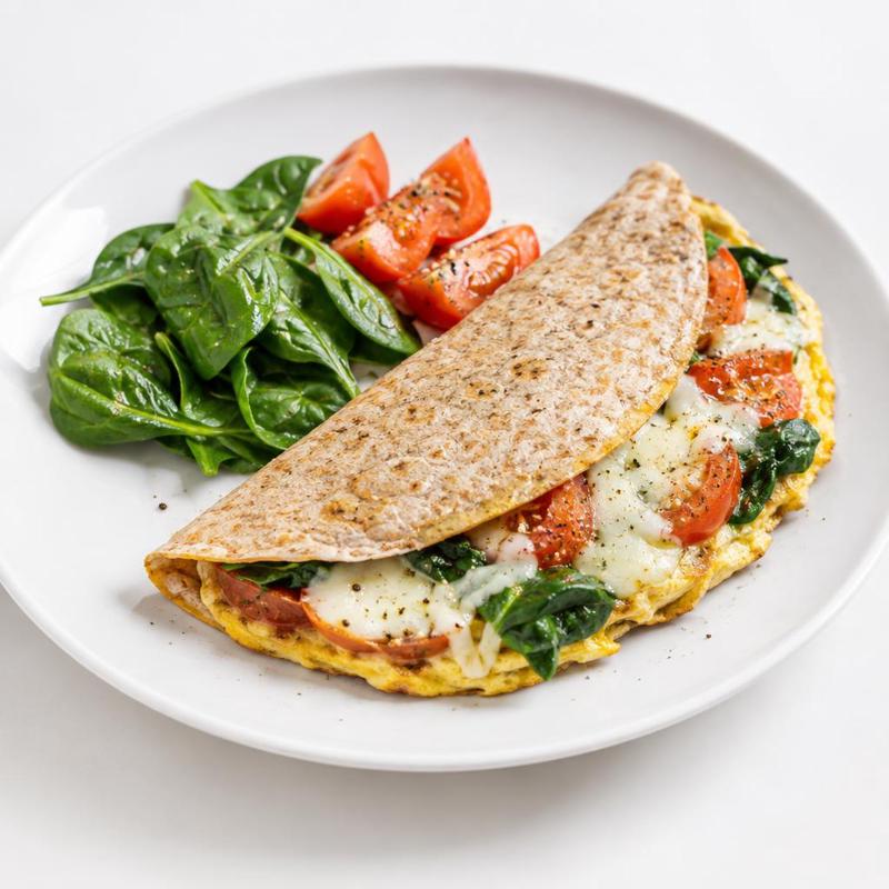 Omlet z tortillą i szpinakiem