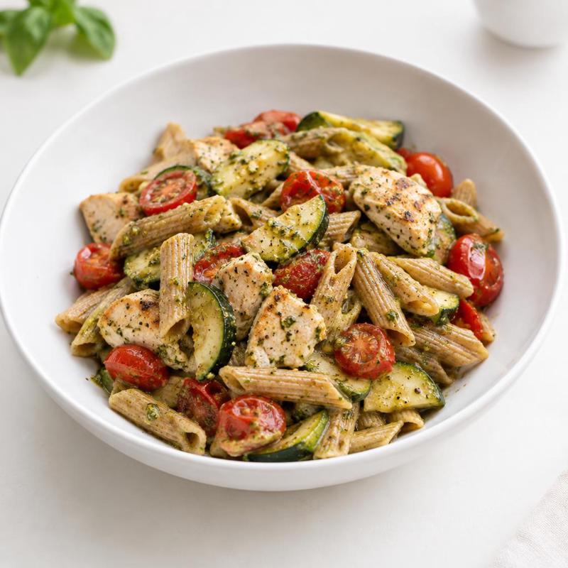 Makaron z kurczakiem, pesto i cukinią