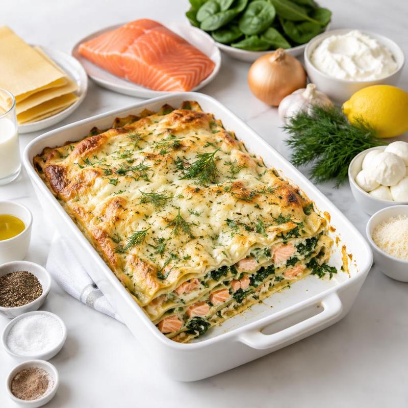 Lasagne z łososiem i szpinakiem