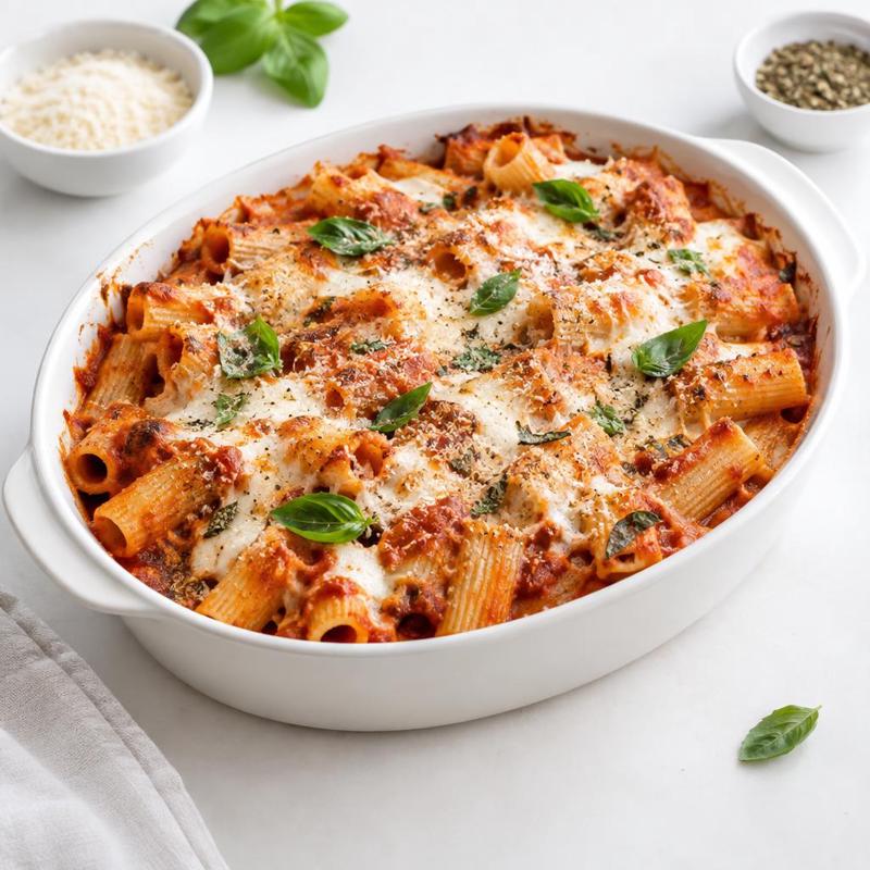 Zapiekanka rigatoni w sosie pomidorowym