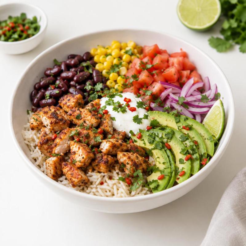 Burrito bowl z pikantnym kurczakiem