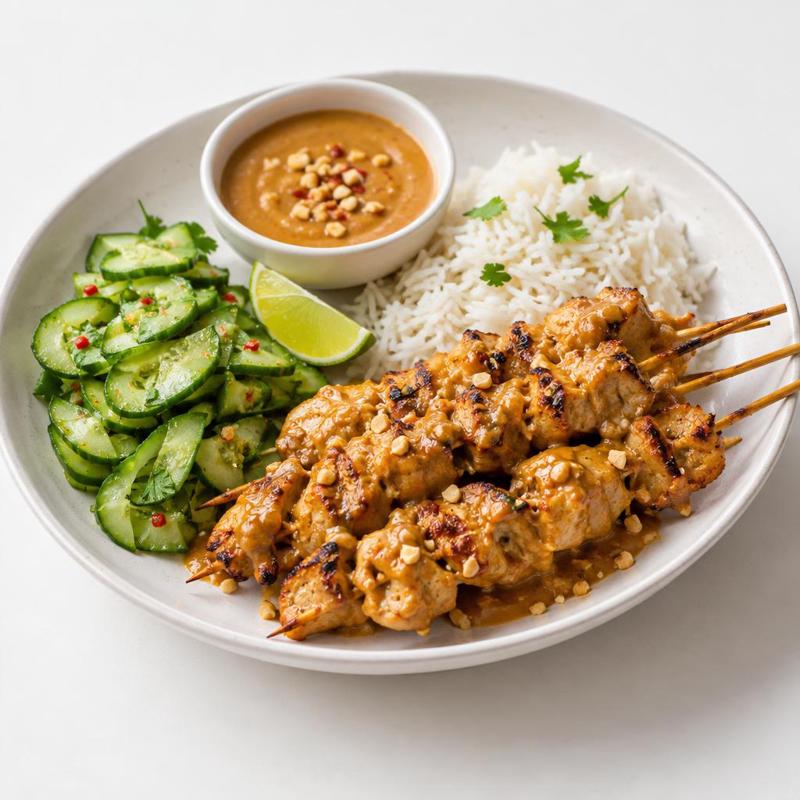 Szaszłyki z kurczaka satay z ryżem