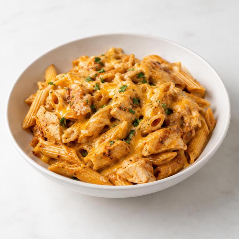 Penne z kurczakiem w sosie cheddar-barbecue
