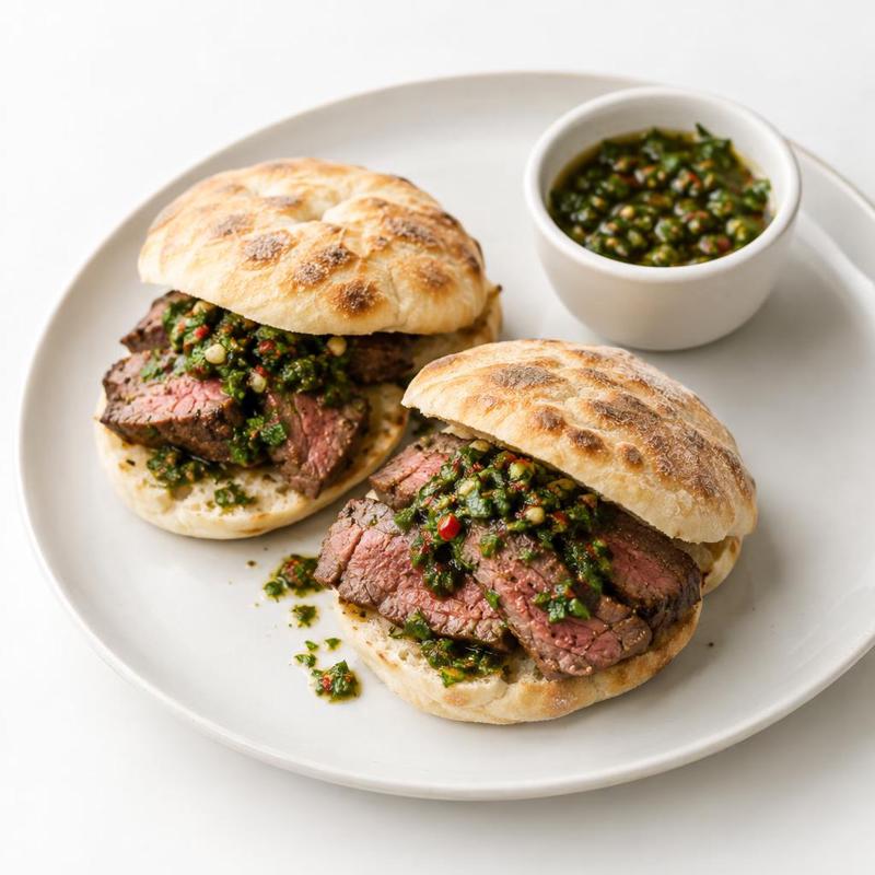 Domowe chlebki z patelni ze stekiem i chimichurri
