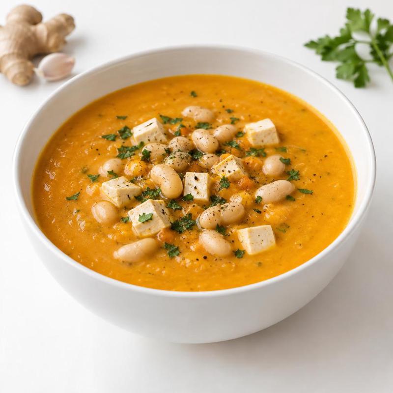 Krem z dyni z fasolą i tofu