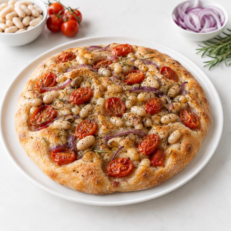 Focaccia z fasolą i pomidorkami