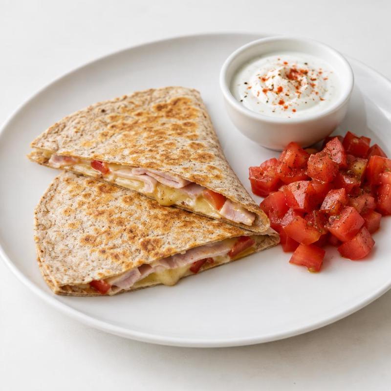 Quesadilla z indyczą szynką, goudą i dipem paprykowym