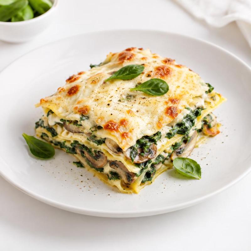 Lasagne ze szpinakiem i pieczarkami