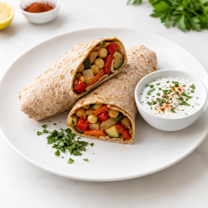 Wrapy z pieczonymi warzywami i sosem czosnkowym