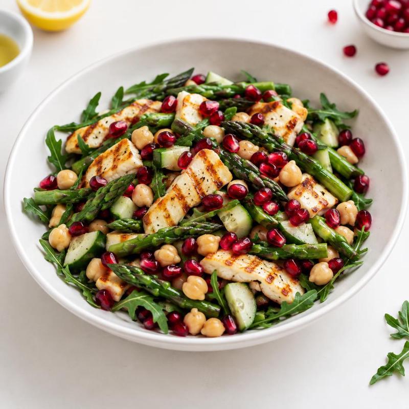 Sałatka ze szparagami, halloumi i granatem