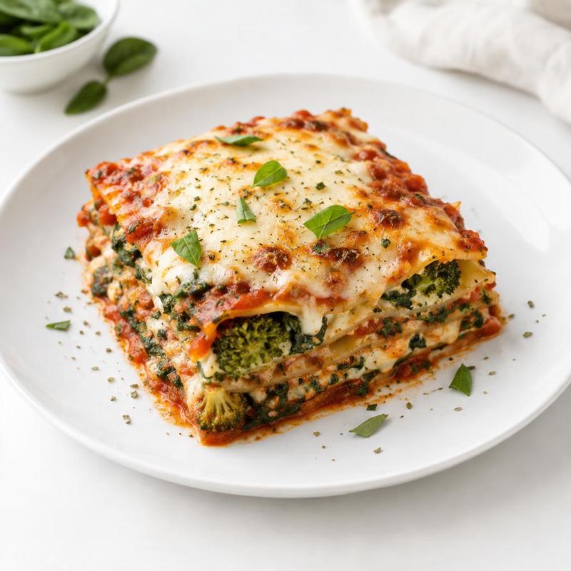 Lasagne z brokułem, szpinakiem i sosem beszamelowym