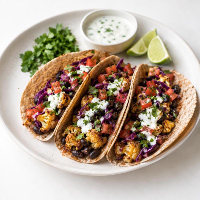 Tacos z kalafiorem, czarną fasolą i czerwoną kapustą