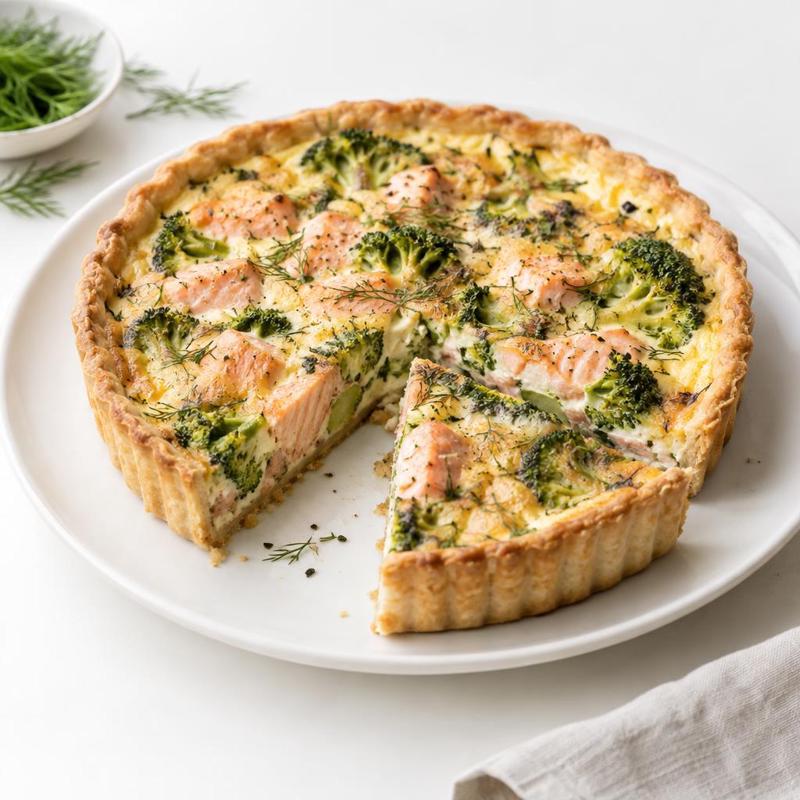 Tarta z łososiem i brokułami