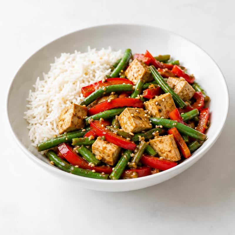 Stir-fry z fasolką, papryką i tofu
