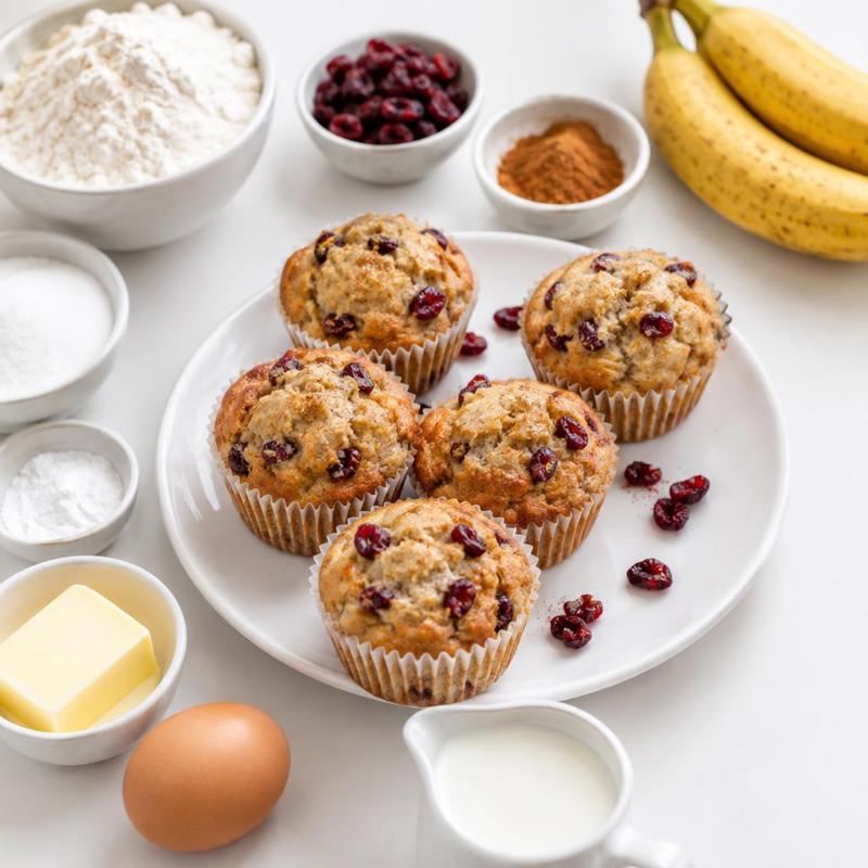 Muffiny z bananami, suszoną żurawiną i cynamonem