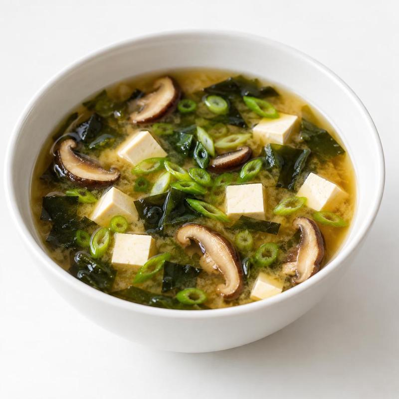 Zupa miso z tofu, shiitake i wakame