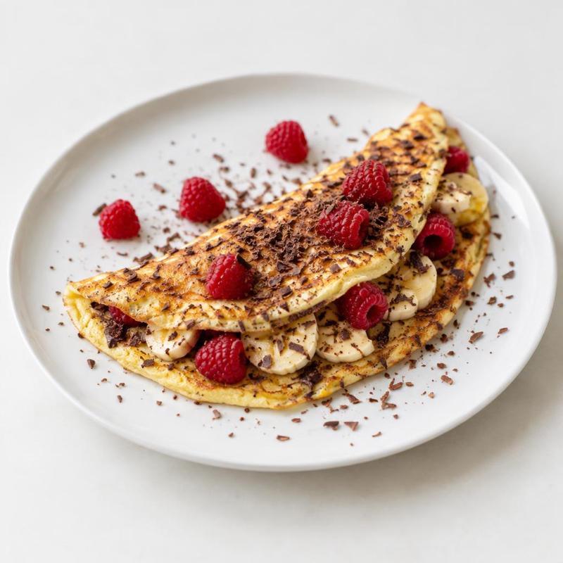 Omlet z bananem, malinami i czekoladą