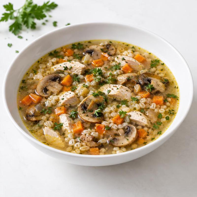 Zupa pieczarkowa z kurczakiem i pęczakiem