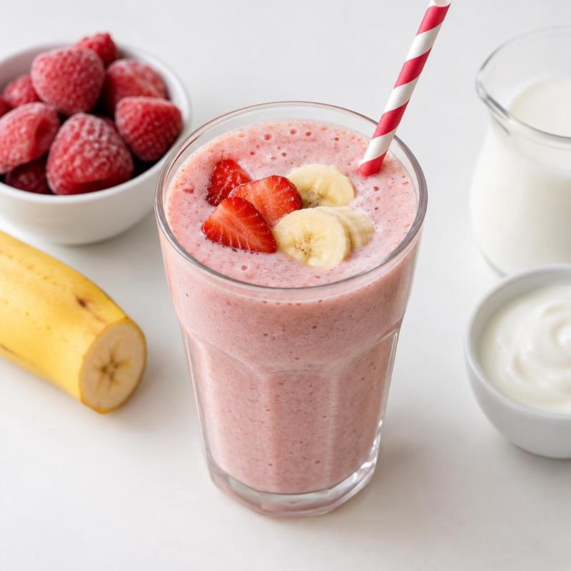 Mrożony koktajl truskawkowy z bananem i jogurtem