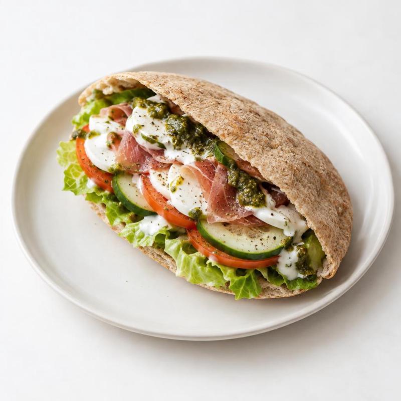 Pita z mozzarellą i sosem jogurtowo-pesto