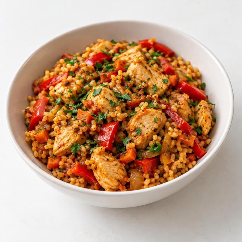 Kasza bulgur z kurczakiem, papryką i kuminem