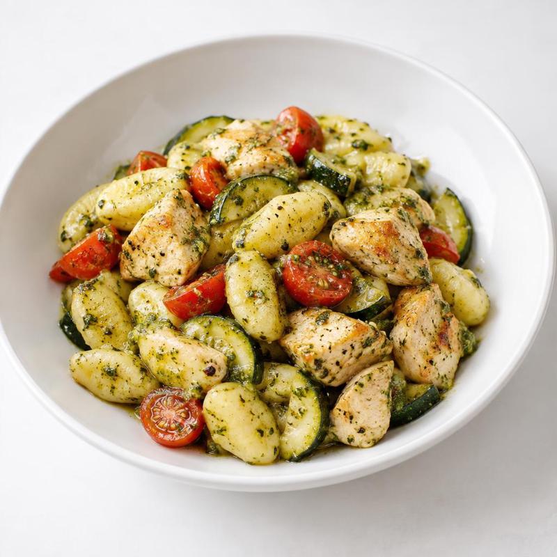 Kopytka z kurczakiem, cukinią i pesto bazyliowym
