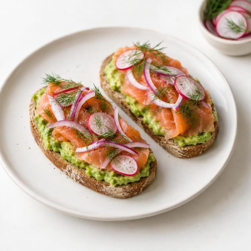 Kanapki z łososiem, guacamole i rzodkiewką