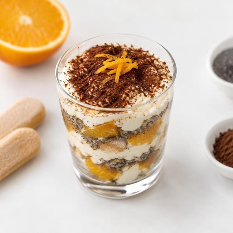 Tiramisu w pucharkach z makiem i pomarańczą
