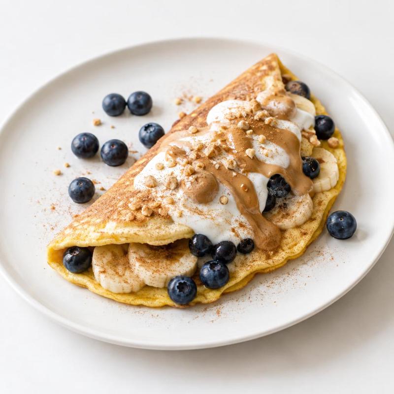 Omlet bananowy z borówkami i jogurtowym sosem orzechowym