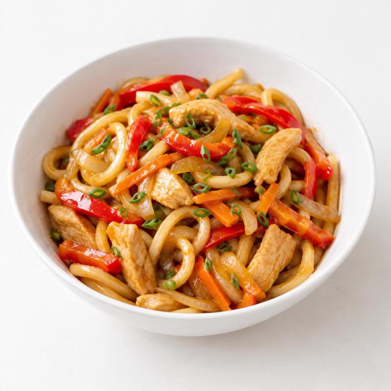 Udon z kurczakiem w słodko-kwaśnym sosie curry