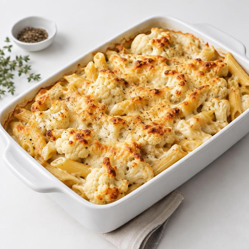 Penne z kalafiorem zapiekane pod beszamelem i goudą