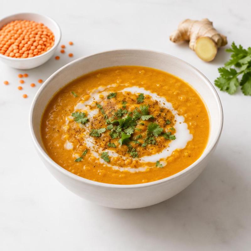 Zupa dyniowa z soczewicą, imbirem i curry