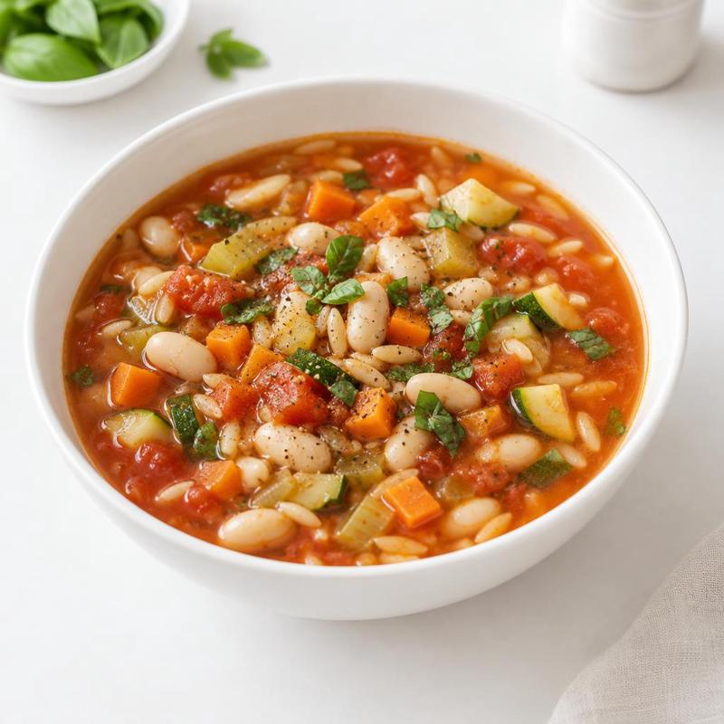 Minestrone z białą fasolą i drobnym makaronem