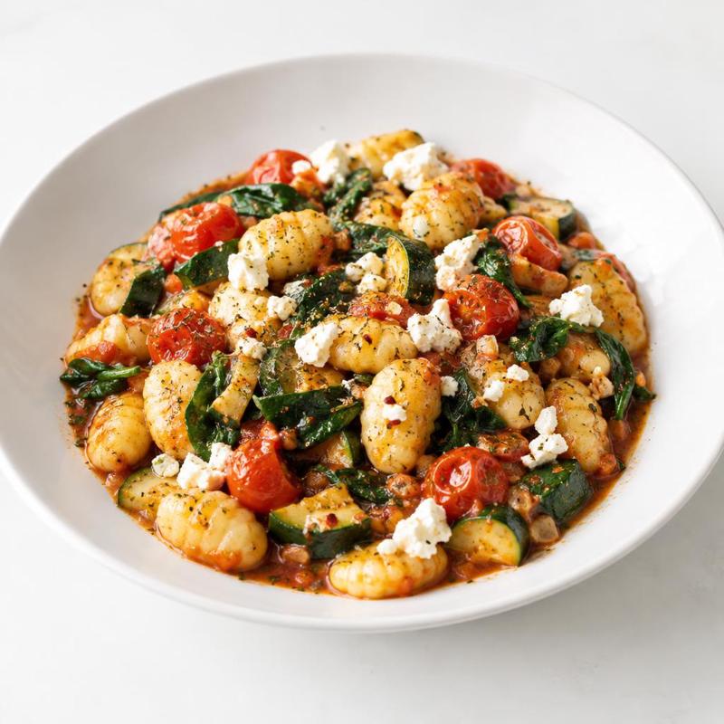 Gnocchi z cukinią i fetą w pomidorowym sosie