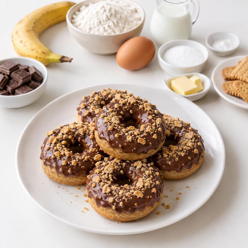 Bananowe donaty w mlecznej czekoladzie z kruszonymi herbatnikami