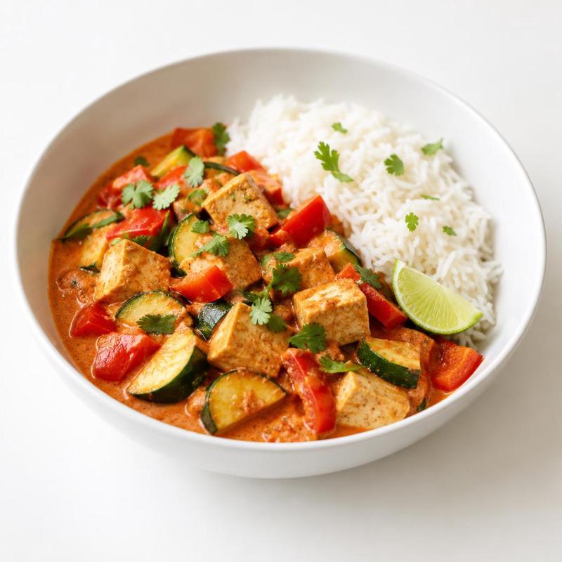 Czerwone curry z tofu i ryżem jaśminowym