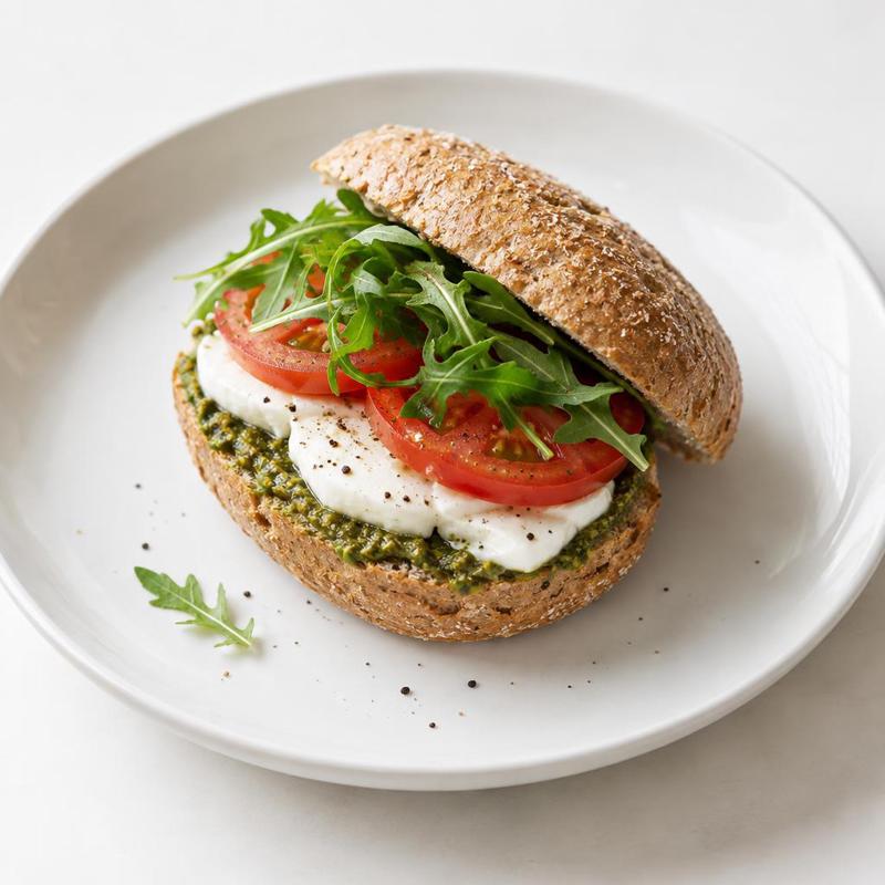 Opiekana grahamka z pesto, mozzarellą i pomidorem
