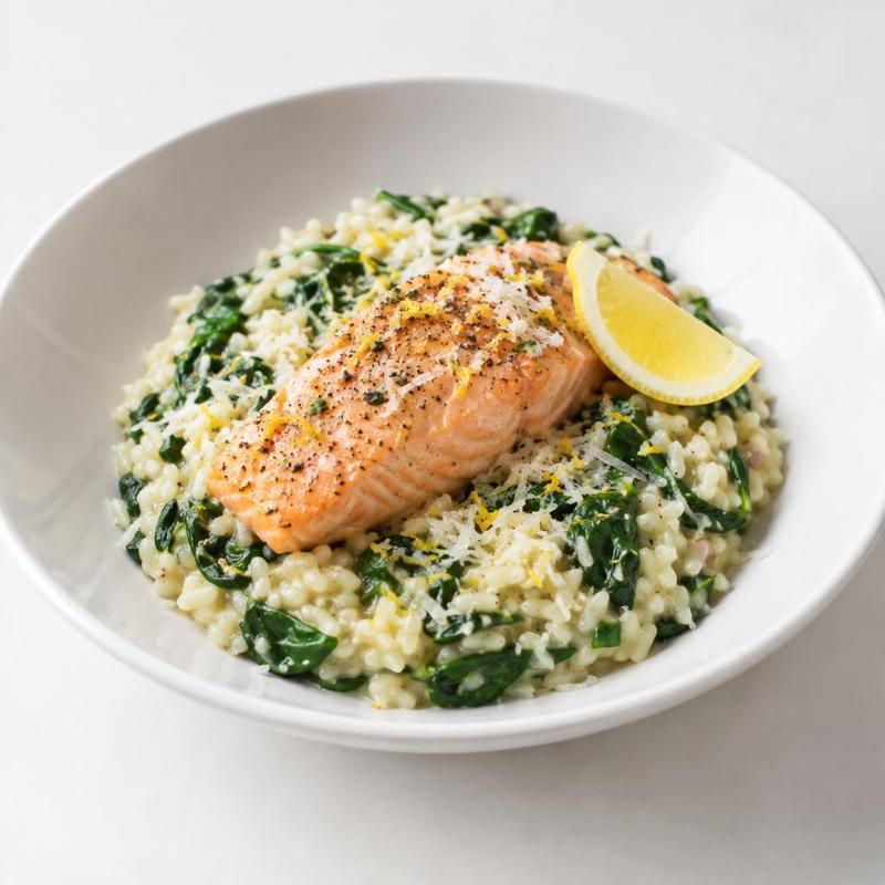 Risotto ze szpinakiem i łososiem z cytryną
