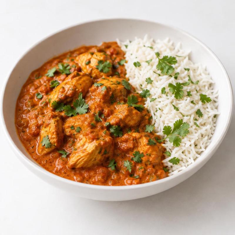 Kurczak tikka masala z ryżem basmati i kolendrą
