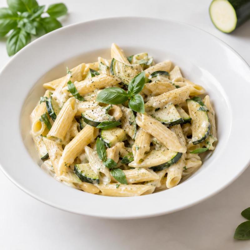 Penne z podsmażaną cukinią w kremie z mascarpone i bazylii