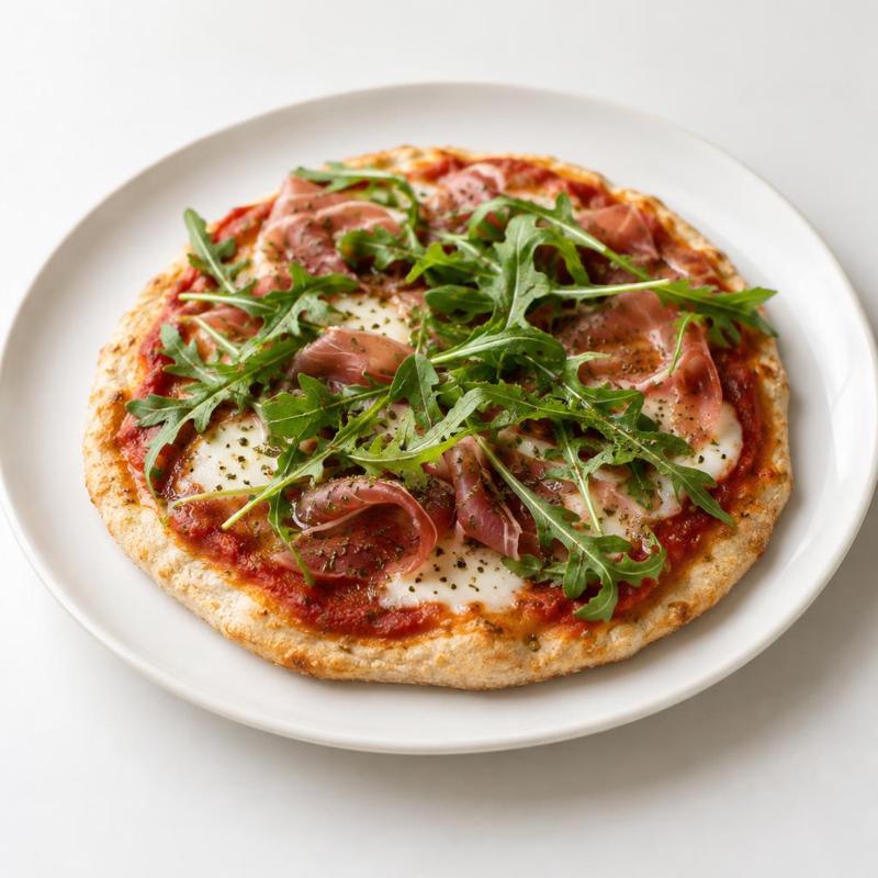 Pizza na skyrze z prosciutto i rukolą