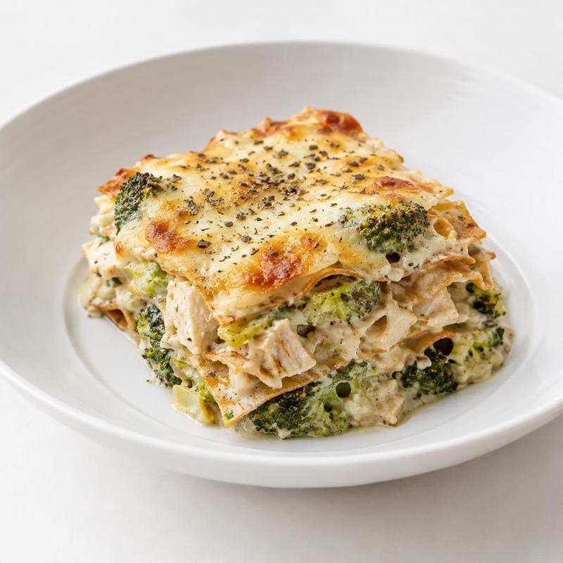 Lasagne jednogarnkowa z kurczakiem w sosie jogurtowo-serowym
