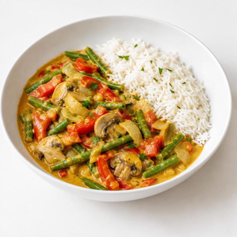 Żółte curry warzywne z imbirem i ryżem