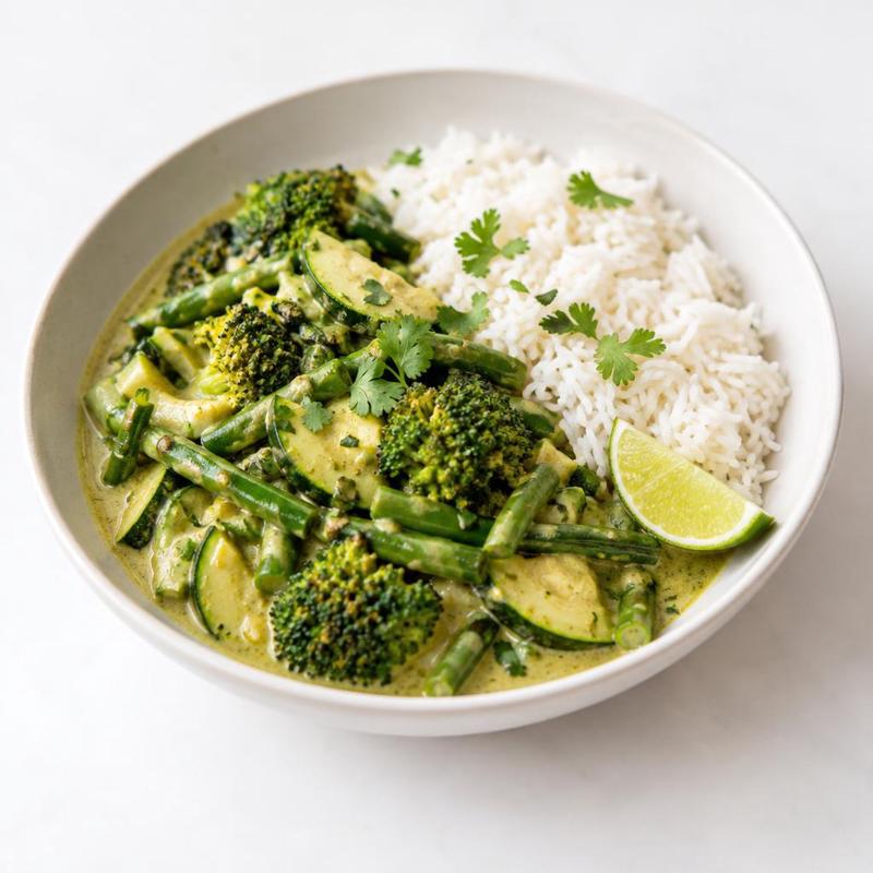 Zielone curry warzywne z limonką i ryżem jaśminowym